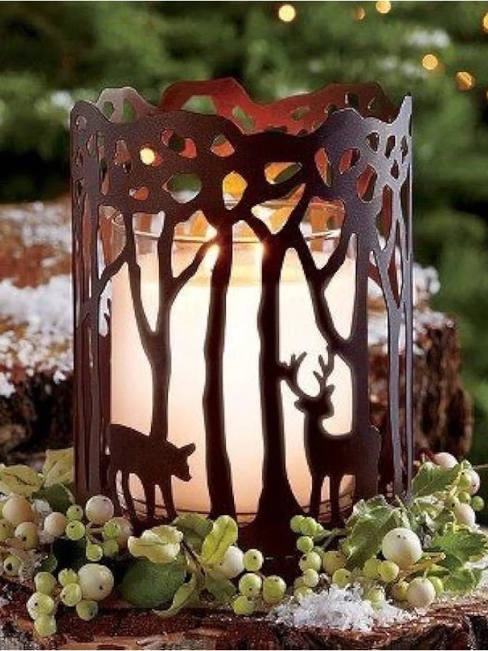 PartyLite Woodland Light Candle Sleeve P91215 Metal Holder Rustic Deer Retired - Picture 1 of 14